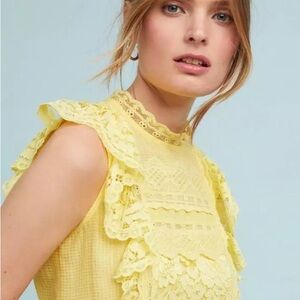 Maeve by Anthropologie Victoria Yellow Lace Blouse